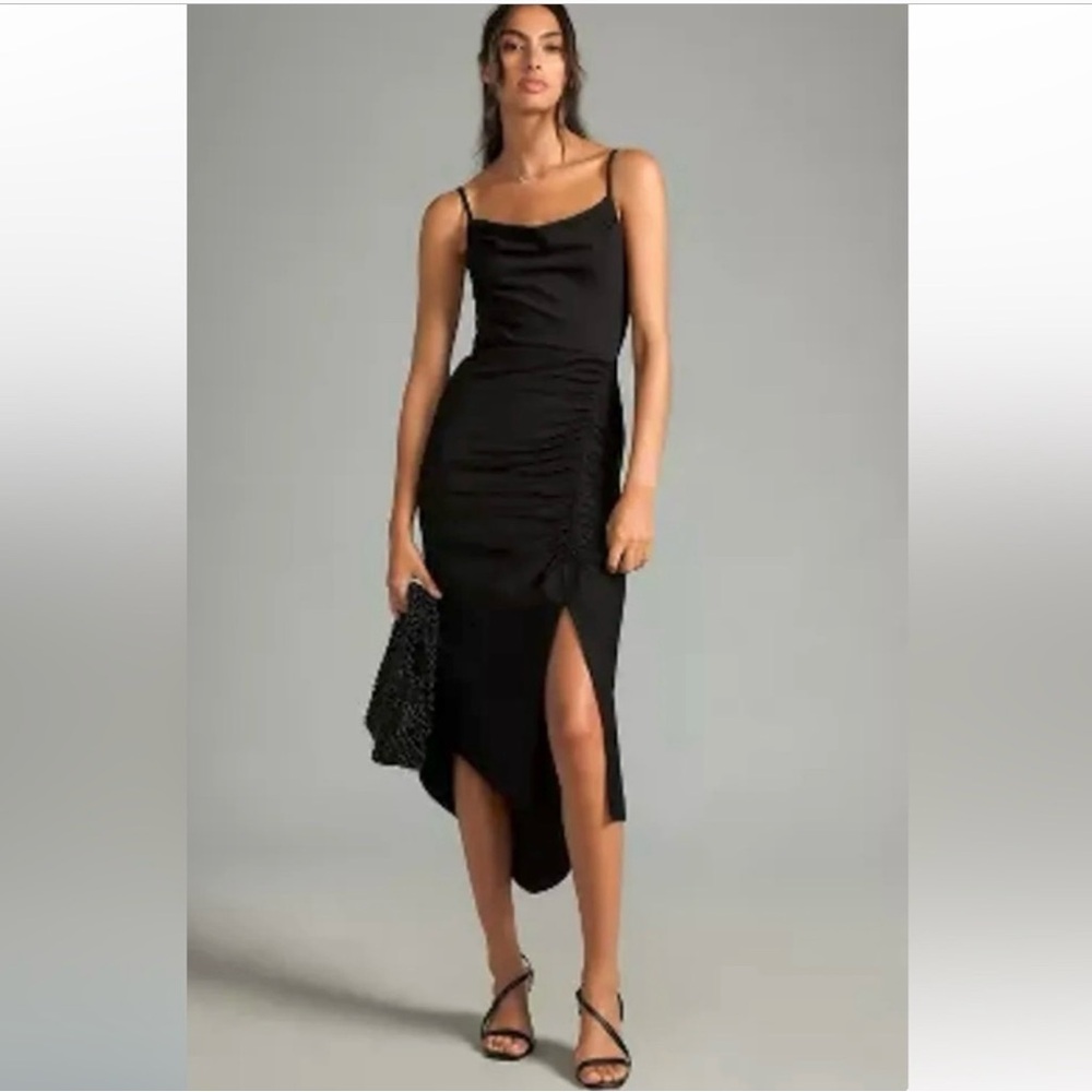 Anthropologie Black 
COWL-NECK RUCHED DRESS